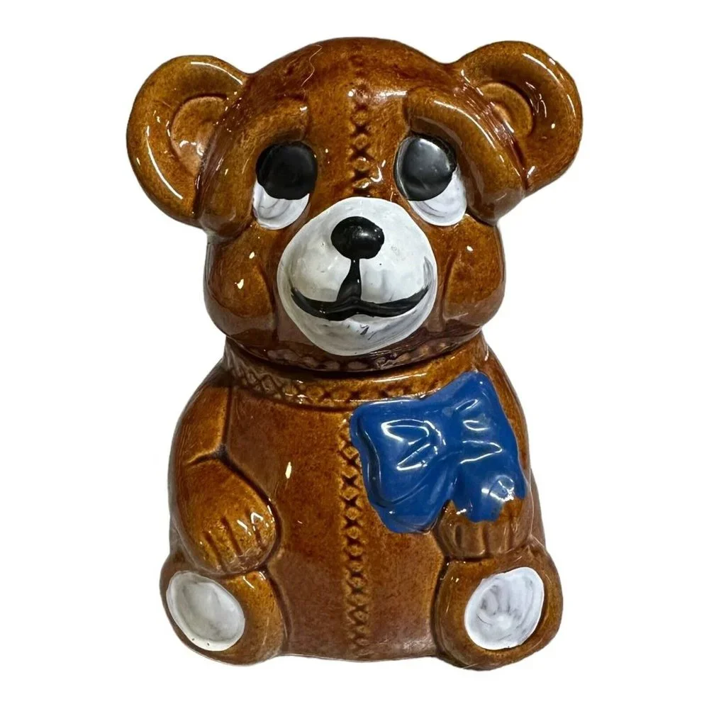 Vintage 1982 Houston Foods Ceramic Bear Honey Pot Container Jam Jar Hand Painted